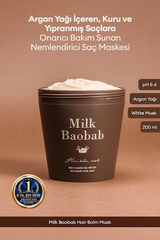 Argan Yağ İçeren, Yıpranmış Kuru Saçı Onaran Nemlendirici Saç Maskesi Mılk Baobab Hair Balm Mask