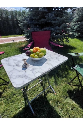 Antrasit Mermer Desenli Katlanabilir Masa 60 60 Diğer