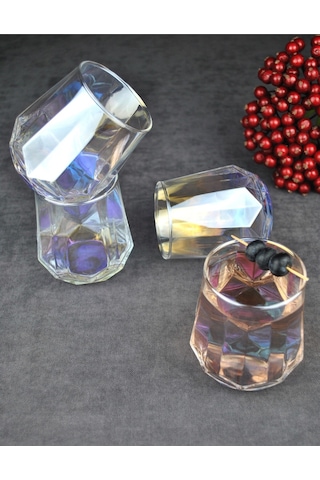 4'lü Hologramlı Cam Bardak Meşrubat Su Bardağı 330 Ml - Dıamond Renkli
