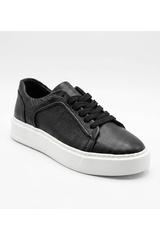 Growish Gd0109 Hakiki Deri Yüksek Taban Uzun Süre Ayakta Kalmaya Uygun Beyaz Eva Taban Siyah Sneaker Ayakkabı