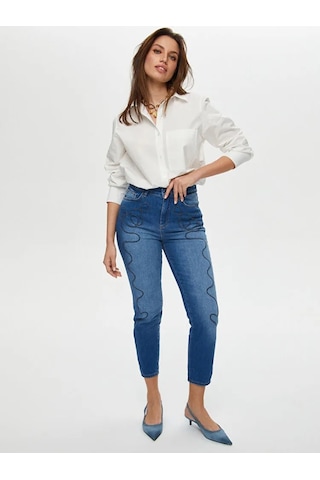 Faik Sönmez Yanları İp Nakışlı Slim Fit Kadın Jean Pantolon Us25jpn003 İndigo