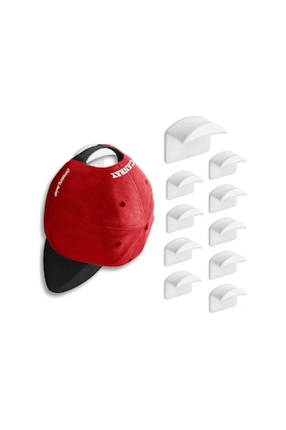 Yaozixa 10'lu Yapışkan Şapka Askısı Seti - Duvar Tipi, Matkap Gerektirmeyen, 3m Yapışkanlı Beyaz