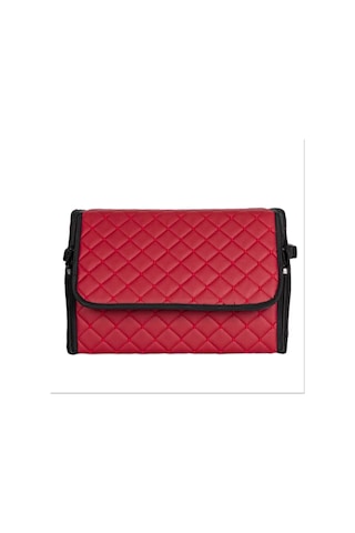 Oto Bagaj Organizeri Kapitone Deri Çanta Kırmızı Renk