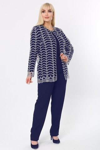 Ladies First Büyük Beden 3779 Lacivert-altın Ceket+bluz Takım 001
