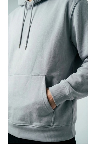 Hoxie Unisex Rahat Kesim Pamuklu Yumuşak Dokulu İçi Polarlı Basic Desenli Kapüşonlu Sweatshirt Açık Gri