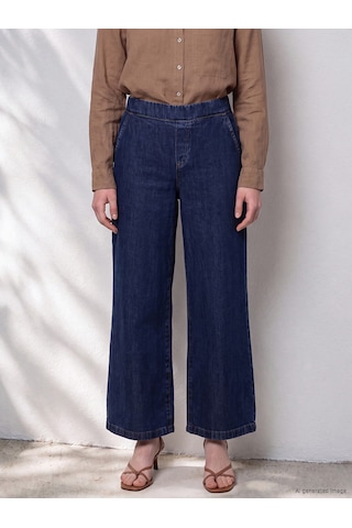 Lcwaıkıkı Petite Lacivert Beli Lastikli Wideleg Kadın Jean Pantolon
