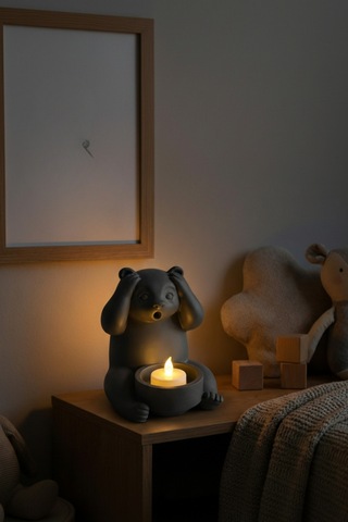 Dekoratif Tealight Mum Hediyeli Ayı Panda Tasarım Vegan Siyah