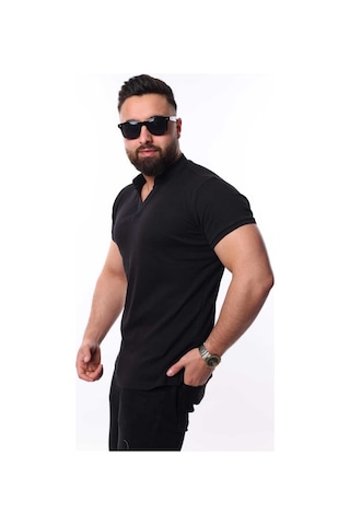 Mcz Giyim Siyah Renk Hakim Yaka Slim Fit Erkek T-shirt
