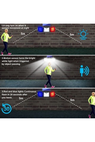 Trendooze Güneş Enerjili Bahçe Aydınlatma, 400 Lümen, Kırmızı-mavi Flaş, Ip65