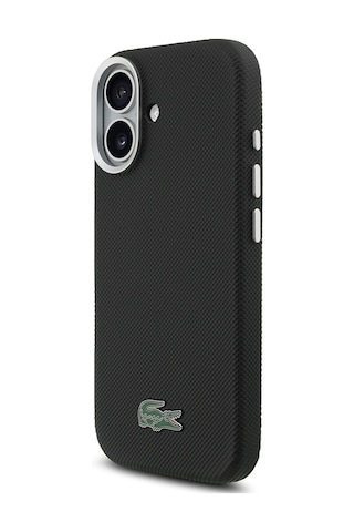 Apple iPhone 17 Kılıf Lacoste Lisanslı M-safe Uyumlu Pvc Pike Desenli İkonik Timsah Logolu Kapak Siyah