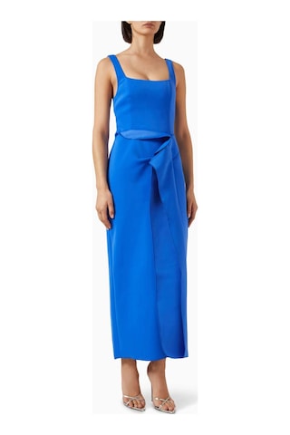 Acler Tuthill Midi Elbise - Scuba Kumaş - Ön Yırtmaçlı - Çizgili Korse - 100% Polyester Mavi