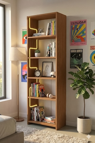 Labirent Ledli Açık Kitaplık Ceviz
