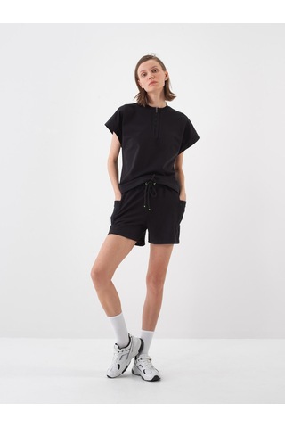 Xint Siyah Pamuk Dokulu Oversize Şort 470492