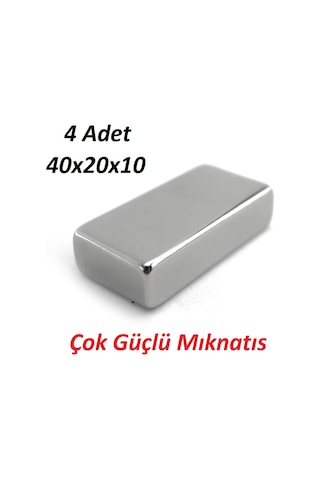 4 Adet 40Mm X 20Mm X 10 Mm Çok Güçlü Dikdörtgen Neodyum Mıknatıs