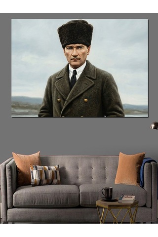 Kalpaklı Atatürk Portresi Dekoratif Kanvas - Mdf Ahşap Tablo