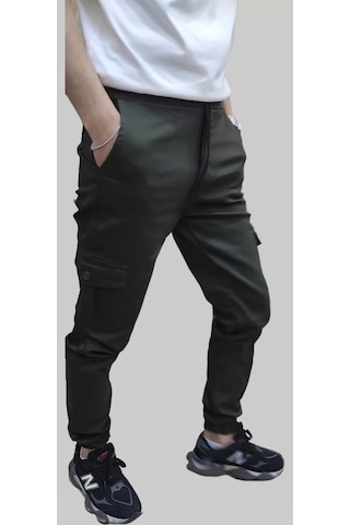 Erkek Jogger Beli Ve Paçası Lastikli Keten Haki Kargo Pantolon Haki