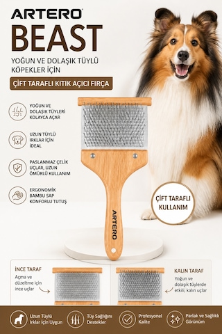 Beast Yoğun Ve Dolaşık Tüylü Köpekler İçin Çift Taraflı Kıtık Açıcı Fırça