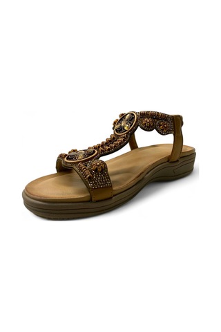 7053 Kadın Anatomik Taşlı Sandalet Camel
