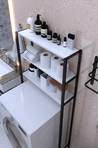 Nova Çamaşır Makinesi Üstü Düzenleyici Raf Banyo Dolabı Rafı Makina Üstü Dolap Raf Beyaz