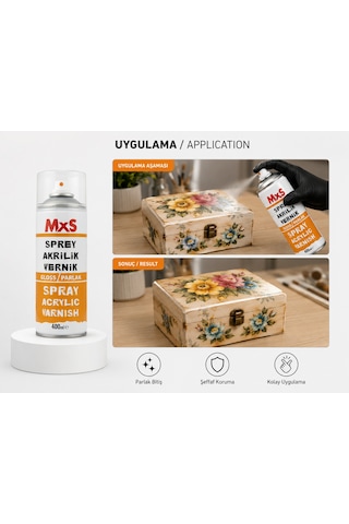 Mxs Akrilik Parlak Vernik Spreyi 400 Ml Şeffaf Koruyucu Son Kat 0000 Parlak Vernik