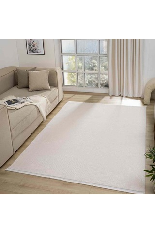 Krem Ton Sür Ton Kabartmalı Modern Halı - Mk0556krl