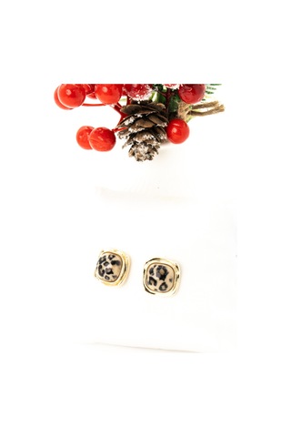 Biem Krem Leopar Kare Küpe Gold/gümüş