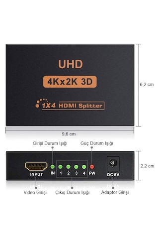 Kenly 4k Ultra Hd 3d Hdmı Splitter 1 Giriş 4 Çıkış, 4 Port Hdmı Çoklayıcı Görüntü Dağıtıcı, Tv Monitör Ve Projeksiyon Uyumlu