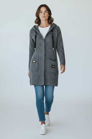 Kadın Üstten Cepli Kapüşonlu Önü Fermuarlı Kaşe Hırka Gri