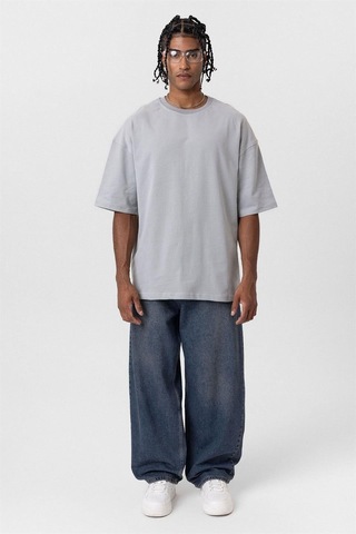 Vamos Basic Oversize Bisiklet Yaka Tişört Gri