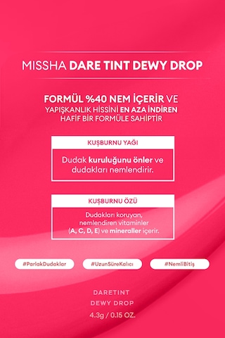 Uzun Süre Kalıcı Nemli Bitiş Sunan Parlak Tint Dare Tint Dewy Drop Pink Pebble 0