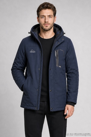 Freemen Erkek Kapüşonlu İçi Kürklü Su Ve Rüzgar Geçirmez Outdoor Softshell Mont-414 Lacivert
