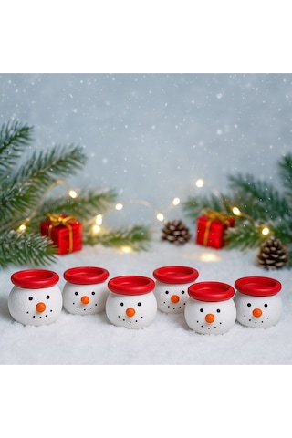 Yeniyıl Yılbaşı Dekoru İçin 6 Lı Noel Kardan Adam Figürlü Dekoratif El Yapımı Mini Mumluk Seti 5 Cm Dekoratif Obje