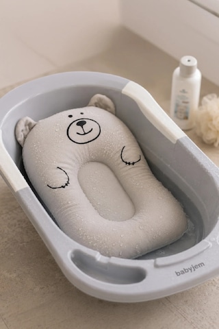 Babyjem Sevimli Kedi Köpüklü Bebek Banyo Küvet Yatağı Gri (Straforlu - Suda Batmaz)