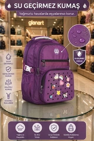 3'lü Set Çocuk İlkokul Çantası+ Kalemlik+ Beslenme Delikli Model Relaxio 1 Adet Mürdüm