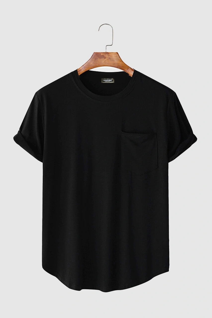 Veaven Erkek Yuvarlak Yaka Oval Kesim Cepli Basic T-shirt Stk306-0000001-1-5 Siyah Siyah