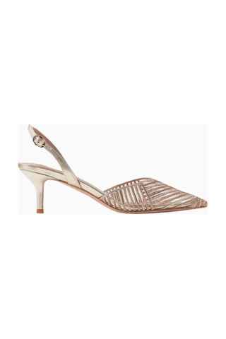 Nicoli Clivia 50 Crystal Slingback Pumps, Gold Pvc-deri, El Işçiliği Lüks Tasarım Makina Halısı 10,2 X 10,1 Cm