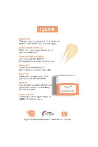 Sinoz Vitamin Kokteyl Nemlendirici Besleyici Onarıcı Yüz Kremi ve Makyaj Bazı 50 ML