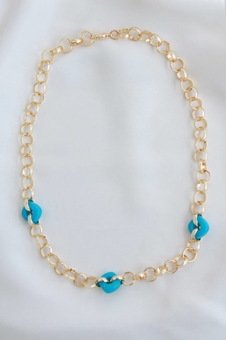 Gold Kalın Halka Zincir Nazar Boncuklu Kolye Altın