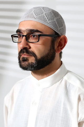 Makine Örgüsü Dantel Detaylı Namaz Takkesi Gri Gri