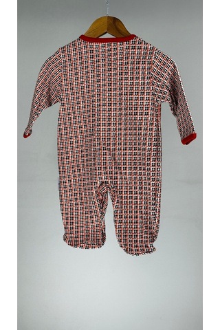 Kareli %100 Pamuklu Patikli Bebek Tulum 001