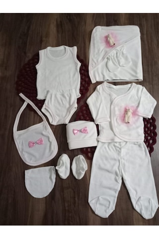 Petite Ponpon Baby 10 Lu Hastane Çıkışı Seti Ayıcık Baskılı Pembe Beyaz - Pembe