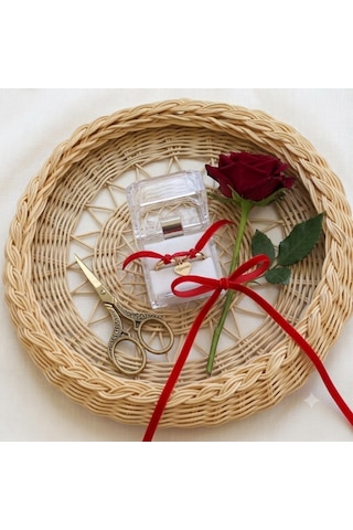Handanrattan El Örgüsü Dekoratif Rattan Tepsi - 38 Cm Bohem Sunumluk Vişne&doğal