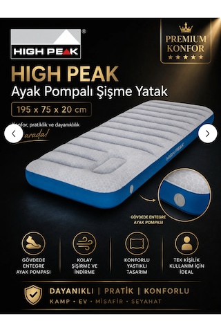 High Peak Airbed Single Cross-beam Extra Long Ayak Pompalı Tek Kişilik Şişme Yatak 195x75x20 Cm Beyaz - Mavi