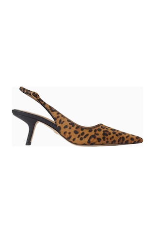 Sam Edelman Bianka 60 Leopar Desenli Deri, Sivri Burun Ayarlanabilir Bantlı Kadın Slingback Topuklu Kahverengi