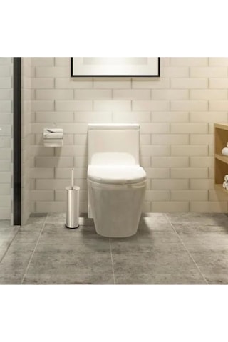 Krom Kaplama Metal Wc Fırçası Açık Ahşap