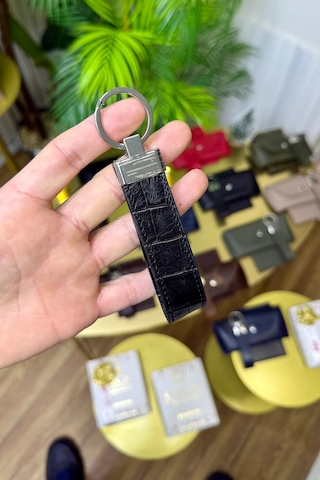 Premium Deri Ruhsat Kılıfı Ve Anahtarlık Seti Siyah Croco