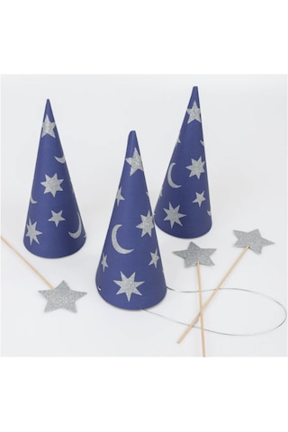 Meri Meri - Wizard Party Hats & Wands - Sihirbaz Parti Şapkaları & Sihirli Değnekler 6lı 3+ Yaş