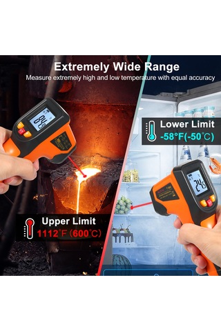 Ranyeek T600 Entegre Enstrüman: Isı Ölçüm Cihazı -50 C 600 C - Mutfak, Endüstriyel Kullanim Icin Kizilotesi Sicaklik Olcer Turuncu, Pil Yok