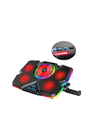 RGB Işıklı 5 Fanlı Notebook Soğutucu Kırmızı Led Telefon Tutuculu
