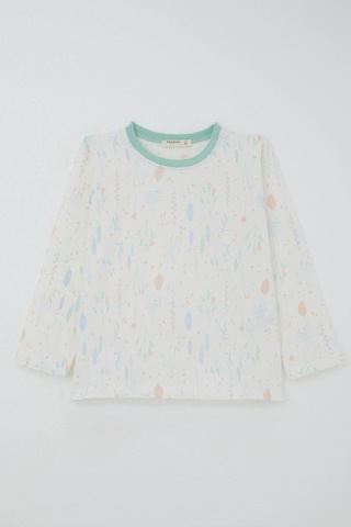 Breeze Kız Çocuk Pijama Takımı Bahar Fısıltısı Renkli Yapraklar Desenli 4-8 Yaş, Ekru Ekru